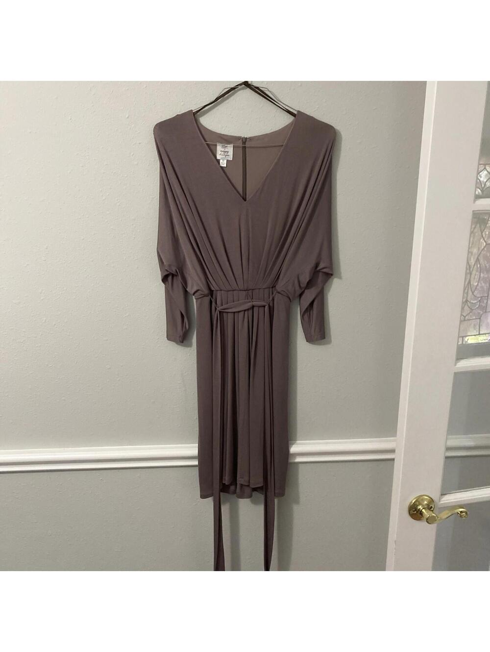 Suzi Chin for Maggy Boutique Sz 10 Brown Peasant Jersey Dress